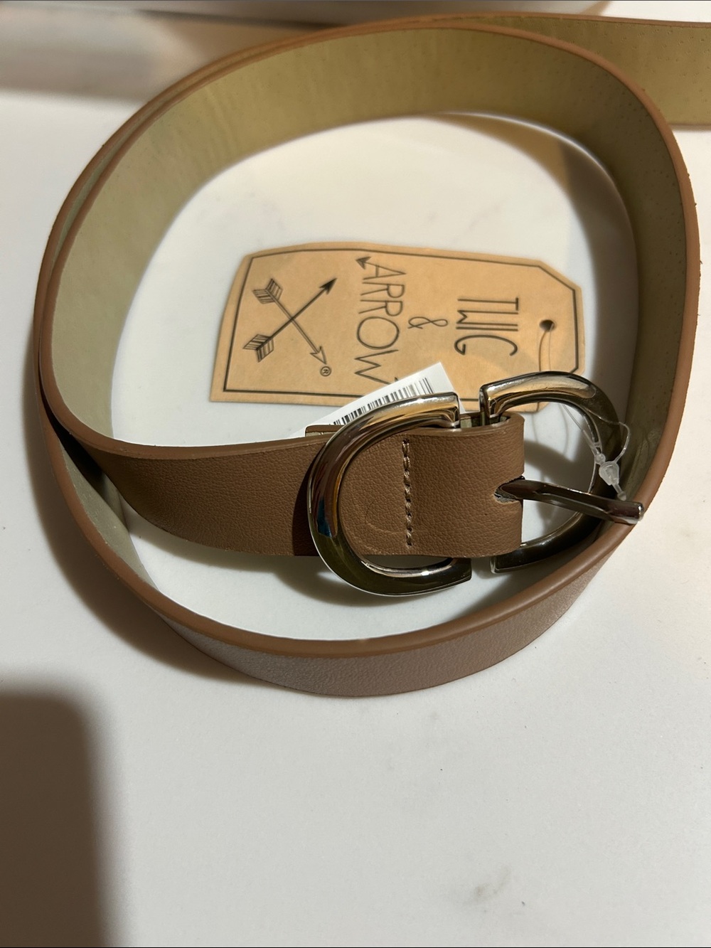 Tan Women's Belt with Silver Double-Ring Buckle